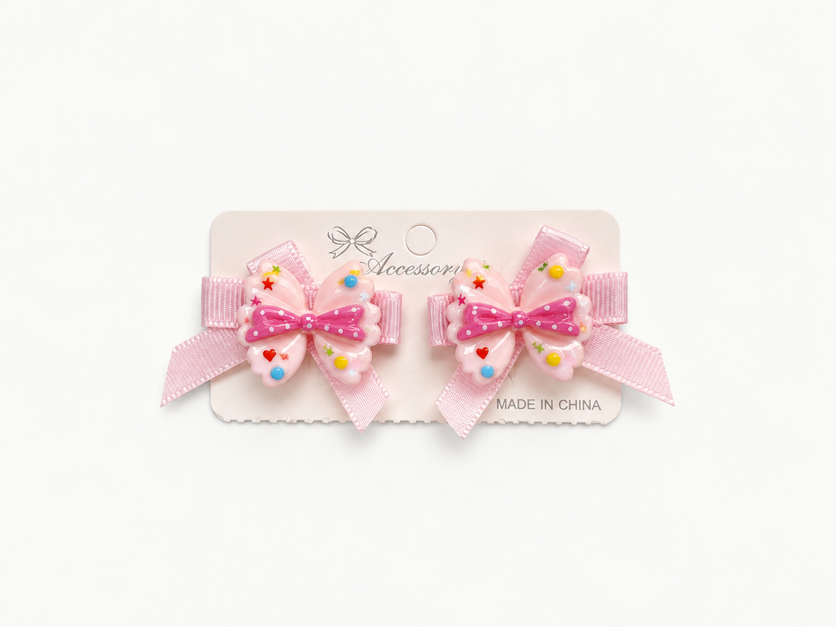 Baby Pink Butterfly Bow Pin 2pcs