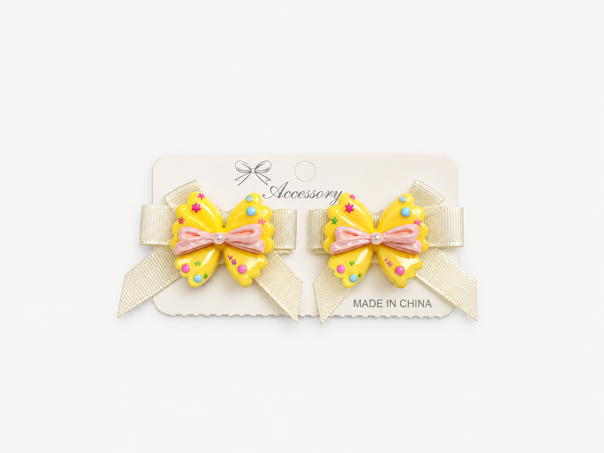 Yellow Butterfly Bow Pin 2pcs