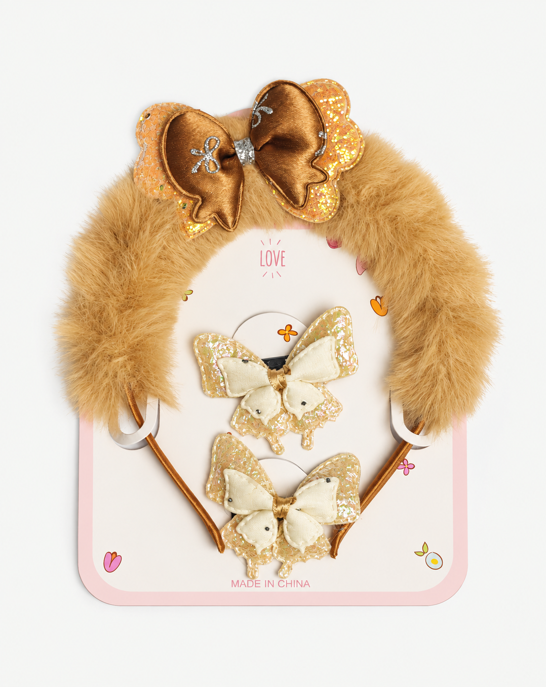 Fluffy Hair Band & Butterfly Hair Pins