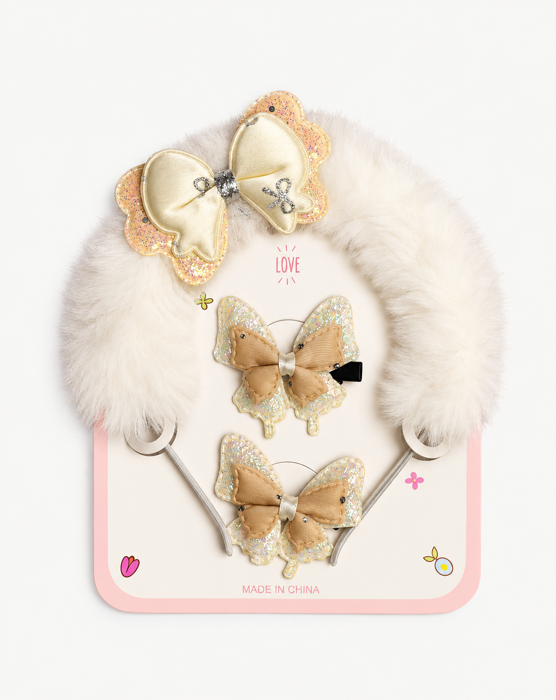 Fluffy Hair Band & Butterfly Hair Pins