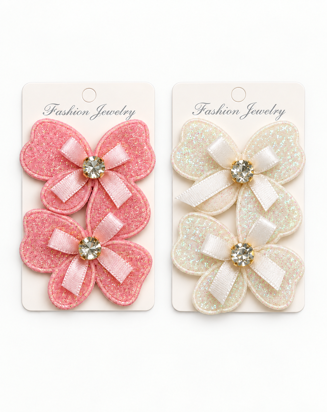 Pink & White Butterfly Hair Pins 4Pcs