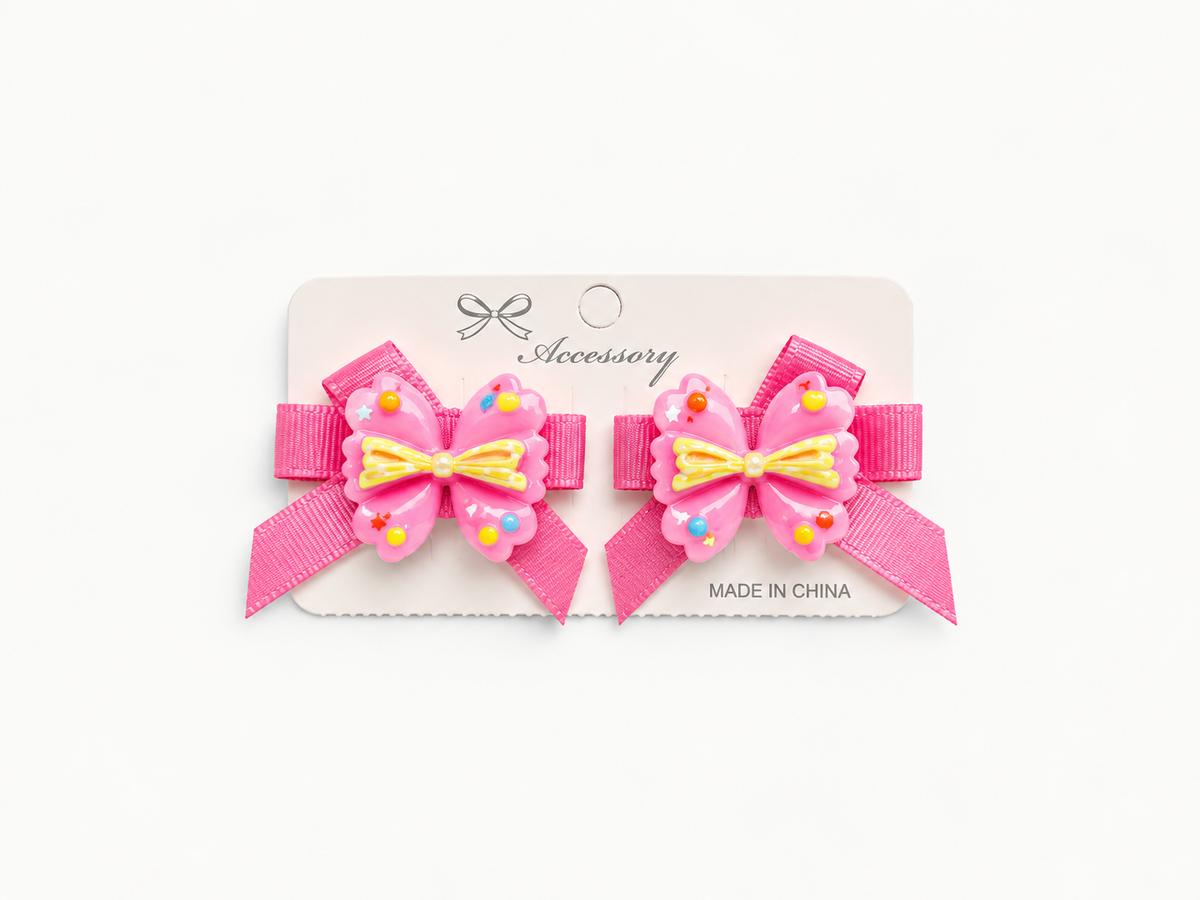 Pink Butterfly Bow Pin 2pcs